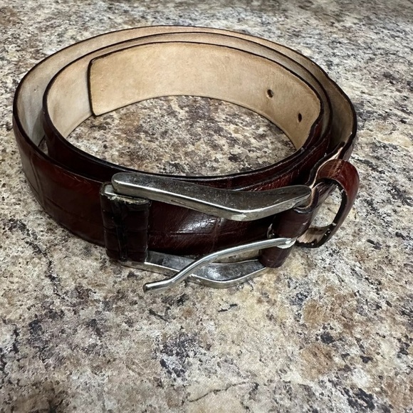 Garuglieri Embossed Brown Leather Belt Western Size Large Made In Italy - Picture 1 of 5